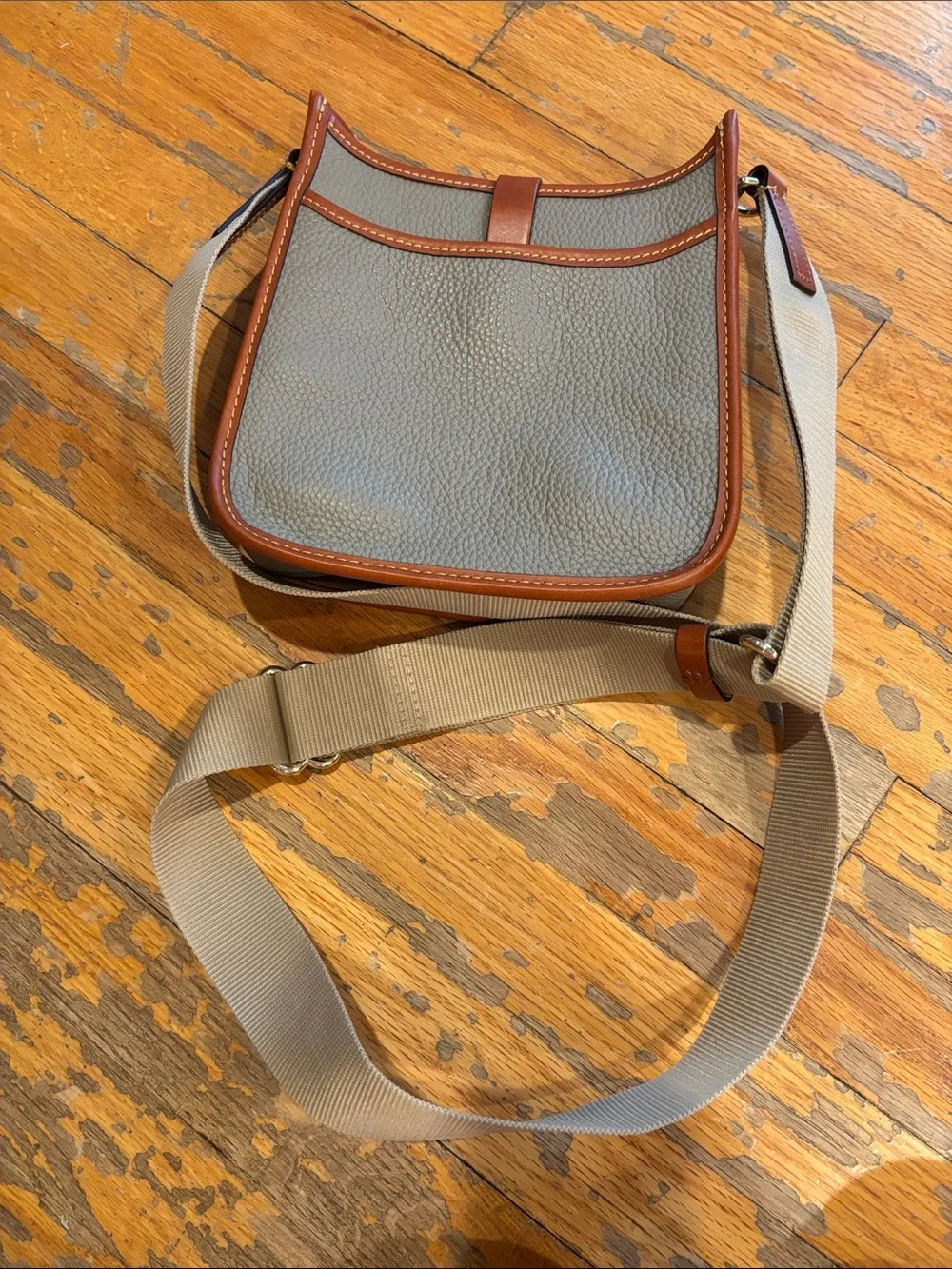 Dooney & Bourke Gray and Brown Leather Trim Crossbody Bag